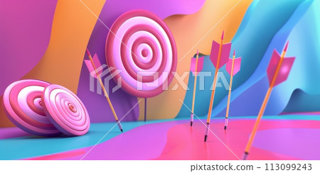 Abstract target and arrows on the pastel pink, blue and orange color Abstract target and arrows on the pastel pink, blue and orange color 113099243