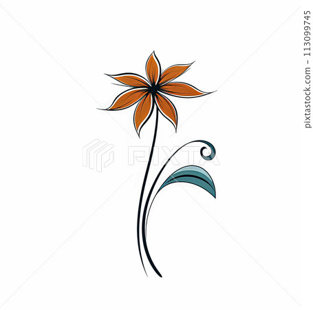 Minimalistic floral botanical line art featuring bouquets of wild and garden plants 113099745