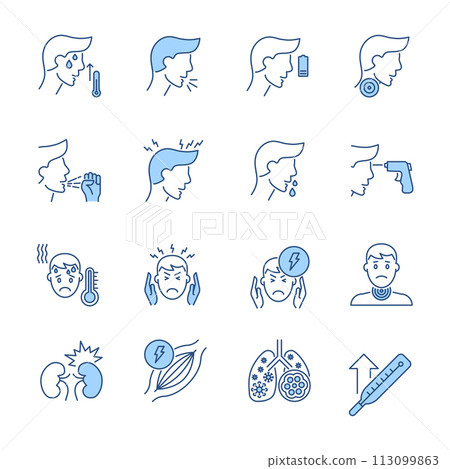 Coronavirus symptoms related vector icons set Coronavirus symptoms related vector icons set 113099863