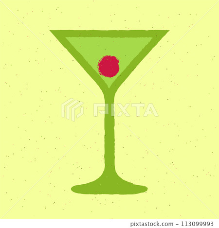 Green cocktail with cherries, ice cubes in a martini glass. Tequila drink 113099993