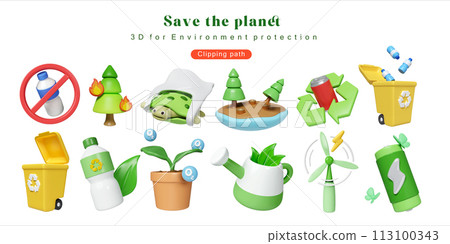 Eco Global Warming icon set Illustration Eco global warming icons for Environment protection, save the planet, for poster, web, social media post. 3D Illustration Eco Global Warming icon set Illustration Eco global warming icons for Environment protection, save the planet, for poster, web, social media post. 3D Illustration 113100343