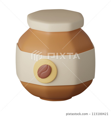A bottle of Ground coffee Cartoon Style Isolated on a White Background. 3d illustration 113100421