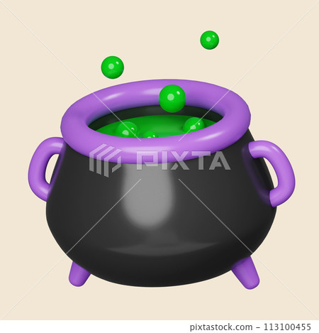 3d Halloween cauldron icon. Traditional element of decor for Halloween. icon isolated on gray background. 3d rendering illustration. Clipping path.. 3d Halloween cauldron icon. Traditional element of decor for Halloween. icon isolated on gray background. 3d rendering illustration. Clipping path.. 113100455