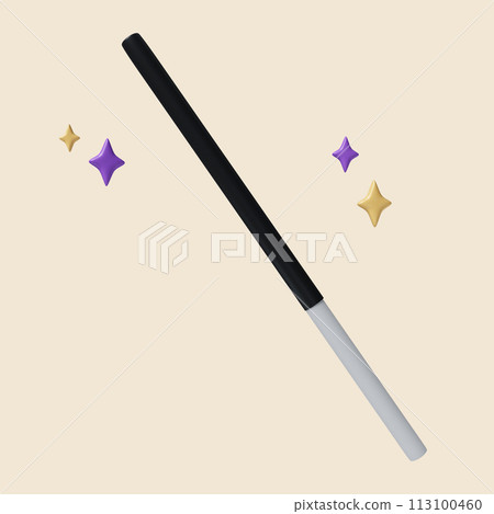 3d Halloween magic wand icon. Traditional element of decor for Halloween. icon isolated on gray background. 3d rendering illustration. Clipping path. 3d Halloween magic wand icon. Traditional element of decor for Halloween. icon isolated on gray background. 3d rendering illustration. Clipping path. 113100460