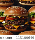 Delicious hamburger with lots of meat 113100649