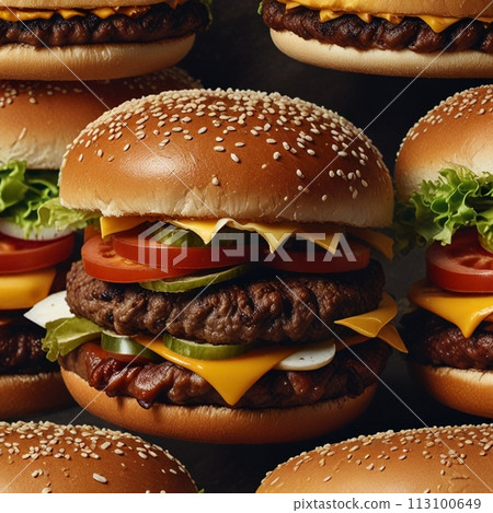Delicious hamburger with lots of meat Delicious hamburger with lots of meat 113100649
