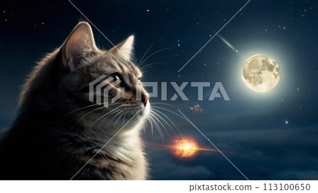 full moon, starry sky and cat full moon, starry sky and cat 113100650