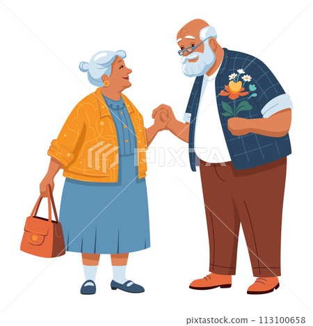 Happy old couple flat illustration Happy old couple flat illustration 113100658