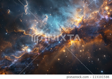 Space picture scroll depicting the birth and demise of stars: Vibrant artwork of the infinite universe AI-generated 122 113101586