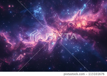 Space picture scroll depicting the birth and demise of stars: Vibrant artwork of the infinite universe AI-generated 44 113101676