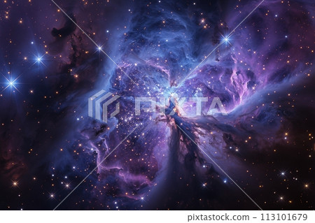 Space picture scroll depicting the birth and demise of stars: Vibrant artwork of the infinite universe AI-generated 47 113101679