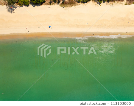 Beautiful waves sea surface in sunny day summer background, Amazing seascape, Top view beach sea background 113103000