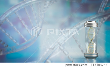 The DNA in Glass tube for Sci or education concept 3d rendering. The DNA in Glass tube for Sci or education concept 3d rendering. 113103755
