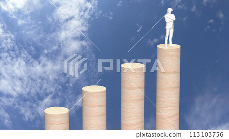 The Business man on wood chart sky Background 3d rendering. The Business man on wood chart sky Background 3d rendering. 113103756