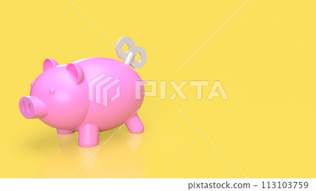 The Piggy Bank and wind up for earn or saving concept 3d rendering. The Piggy Bank and wind up for earn or saving concept 3d rendering. 113103759