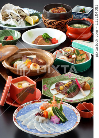 Various dishes, Japanese gozen, Japanese food images, Japanese cooking course images, Japanese food that is delicious for the body, Stylish Japanese food 113104083