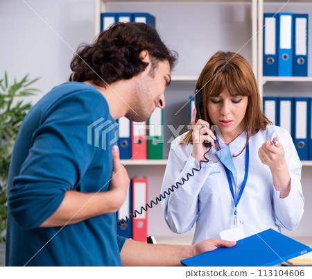 Young patient at the reception in the hospital Young patient at the reception in the hospital 113104606