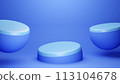 3D blue hemisphere podium product showcase with empty space background 113104678