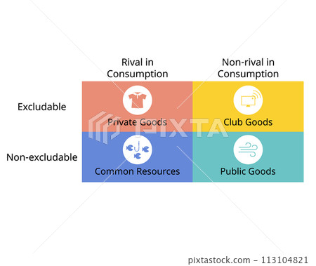 4 different type of Private Goods, private goods, club goods, common resources 113104821