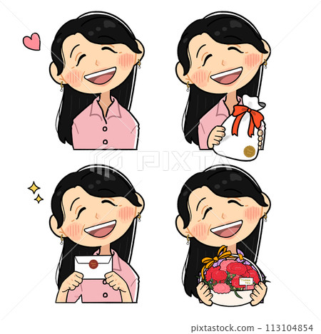 Mother's Day present and mother_simple illustration set [upper body] 113104854
