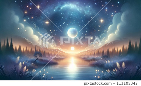 月亮溫柔地閃耀著，精緻的星星在夜空中閃爍。 113105342