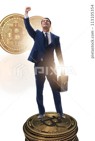Businessman in cryptocurrency blockchain concept 113105354