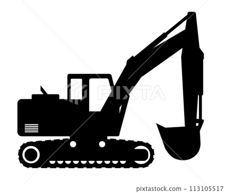 Excavator car/hydraulic excavator black and white silhouette (facing right) 113105517