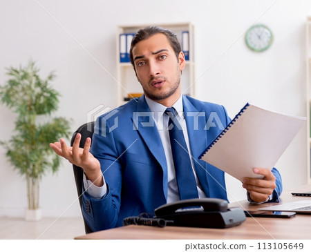 Young male businessman employee working in the office Young male businessman employee working in the office 113105649
