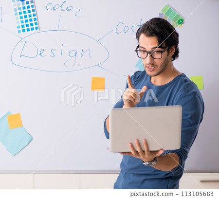 Young handsome designer working at the project Young handsome designer working at the project 113105683