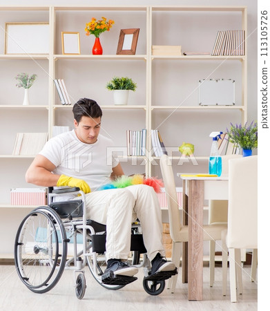 Disabled cleaner doing chores at home 113105726