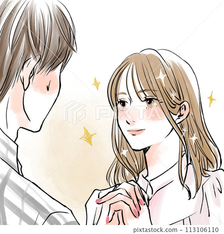 A woman looking at a man with sparkling eyes 113106110