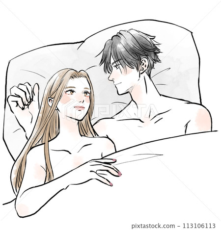 Happy man and woman sleeping in bed 113106113