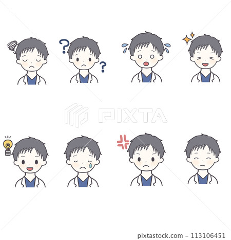 Male doctor's various facial expressions icon set 113106451