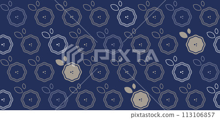 Simple seamless pattern, flower and leaf in golden and blue tones 113106857