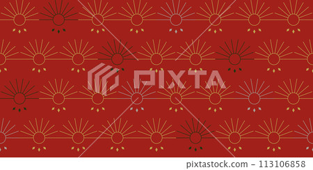 Simple seamless pattern, sun in golden and red tones 113106858