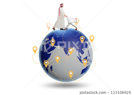 Concept of global shopping with globe and shopper Concept of global shopping with globe and shopper 113106929