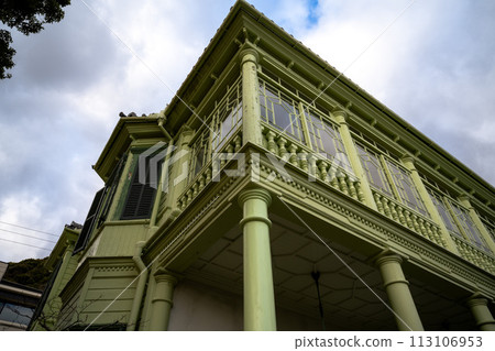 Kobe City, Hyogo Prefecture, Japan - January 8, 2024: Interior of a traditional light green house (Moehuang no Kan) in Kitano Ijinkan Street 113106953