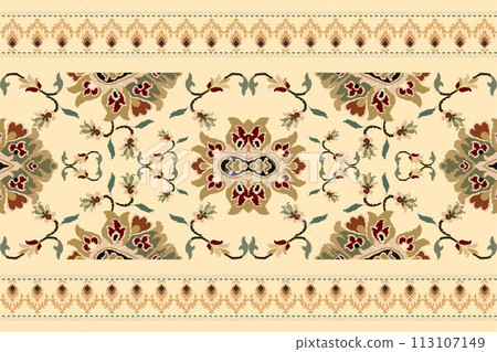 Ikat tribal Indian seamless pattern. Ethnic Aztec fabric carpet mandala ornament native boho chevron textile.Geometric African American oriental traditional vector illustrations. Embroidery style. Ikat tribal Indian seamless pattern. Ethnic Aztec fabric carpet mandala ornament native boho chevron textile.Geometric African American oriental traditional vector illustrations. Embroidery style. 113107149