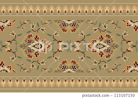 Ikat tribal Indian seamless pattern. Ethnic Aztec fabric carpet mandala ornament native boho chevron textile.Geometric African American oriental traditional vector illustrations. Embroidery style. 113107150