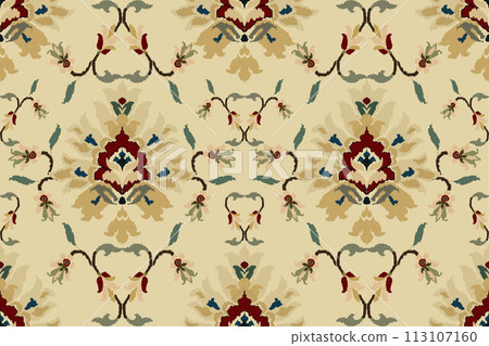 Ikat tribal Indian seamless pattern. Ethnic Aztec fabric carpet mandala ornament native boho chevron textile.Geometric African American oriental traditional vector illustrations. Embroidery style. Ikat tribal Indian seamless pattern. Ethnic Aztec fabric carpet mandala ornament native boho chevron textile.Geometric African American oriental traditional vector illustrations. Embroidery style. 113107160