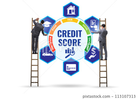 Credit score concept with businessman 113107313