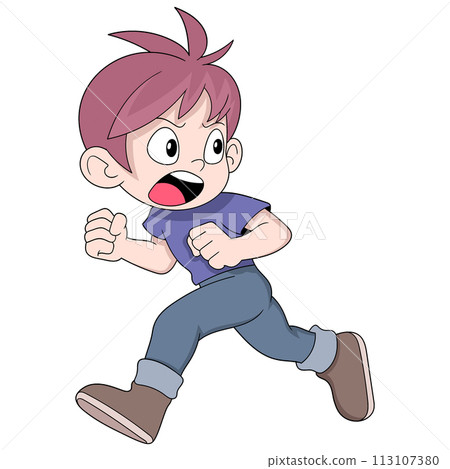 boy running with a scared face as if being chased by something boy running with a scared face as if being chased by something 113107380
