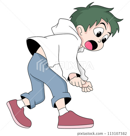 boy with a handsome face is lowering his body with a surprised expression 113107382