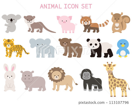 可愛動物的向量插圖集。圖示, 動物園 113107796