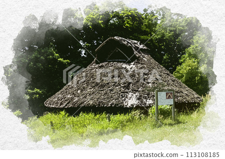 水彩風格的玉造溫泉 出雲玉作歷史公園 復原古代玉造作坊 島根縣松江市 113108185