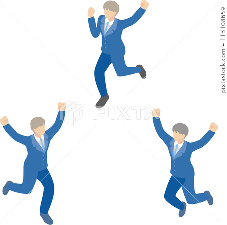 Isometric bird's eye view person male student jumping happy illustration material set Isometric bird's eye view person male student jumping happy illustration material set 113108659