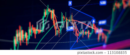 Investment, trade, stock, finance and analysis concept. Business graph charts of financial board display candlestick double exposure 113108835