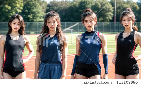 Female college student in the track and field club 113108960