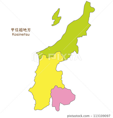 甲信越地區,甲信越地區各縣地圖,色彩鮮豔,明亮 甲信越地區,甲信越地區各縣地圖,色彩鮮豔,明亮 113109097
