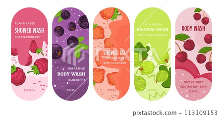 Sticker design set for shower gel package design Sticker design set for shower gel package design 113109153